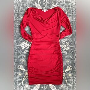 Boston Proper Red Ruched weighted Drape Neck Dress